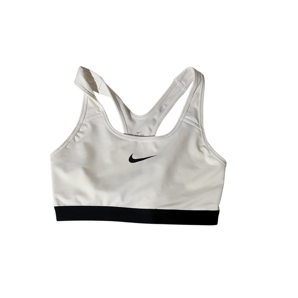 Nike Dri-FIT Womens Medium Impact Racerback Sports Bra White Black Size M
